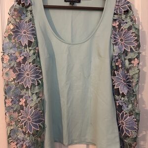 Boston Proper Lace Sleeve Scoop Neck Ponte Knit Top Multi